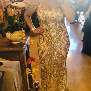 Gold sequin mesh gown/maxi dress size M